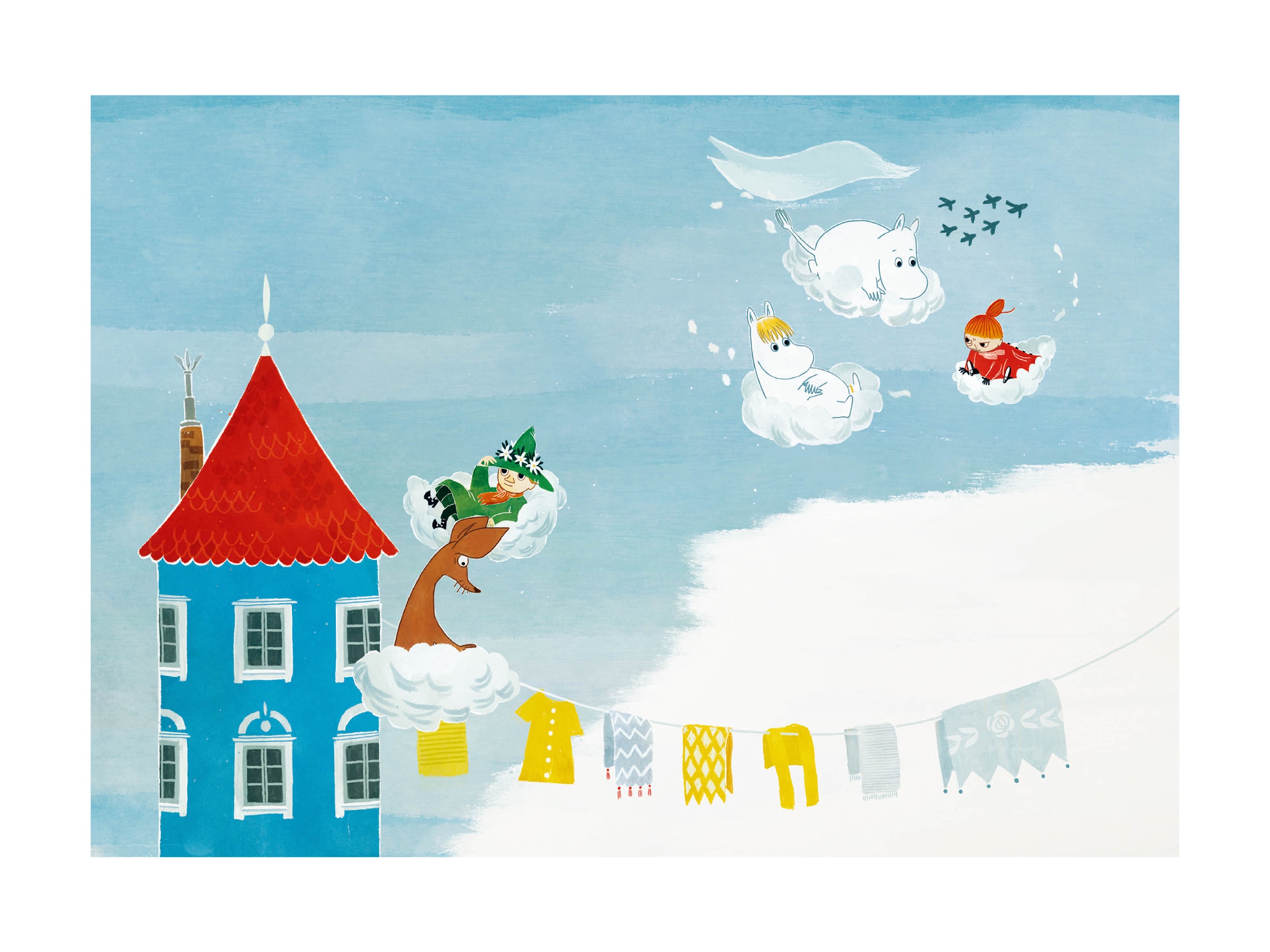 Moomin Cloud Surfing Poster - Children's illustration (50x70 cm)