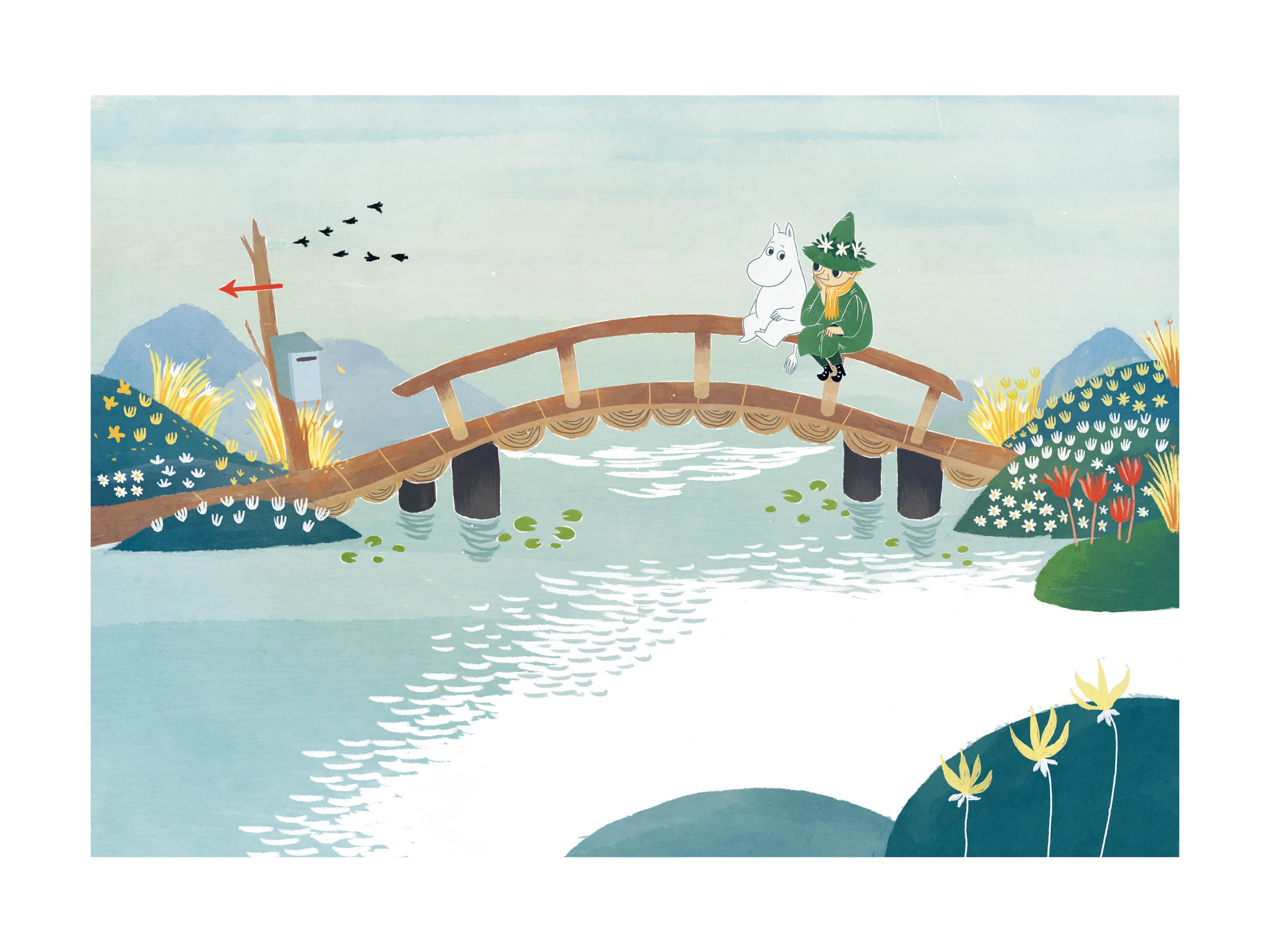 Moomin and Snufkin Poster - Bridge illustration (30x40 cm)