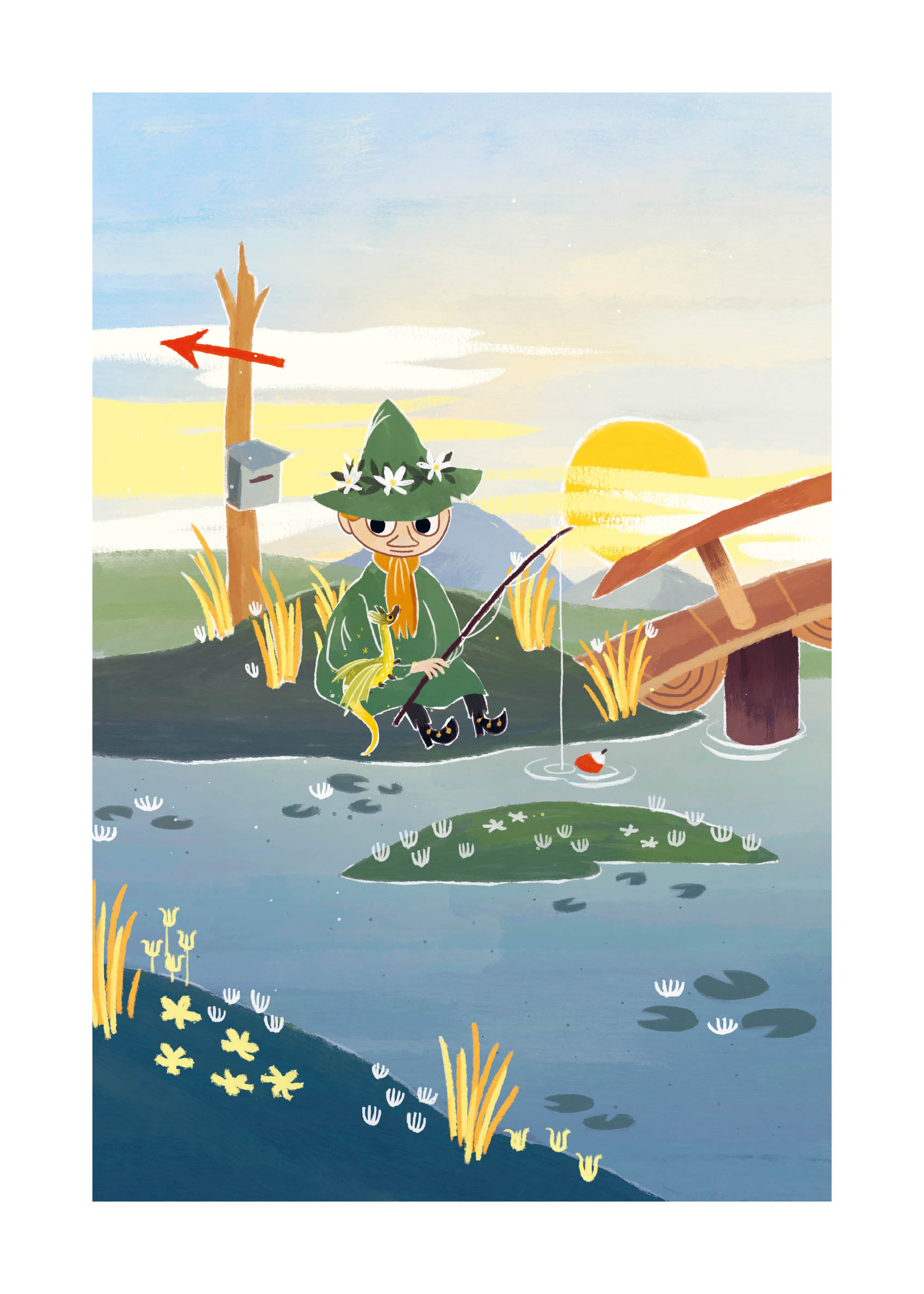 Moomin Snufkin And Dragon Fishing Poster - Figure illustration (40x50 cm)