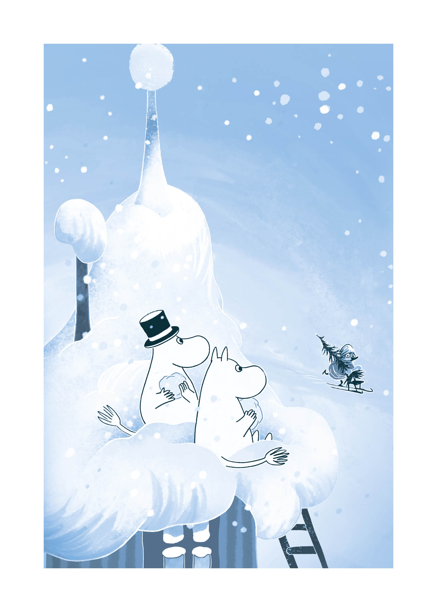 Moomin Playing On A Snowy Roof Poster - Animal illustration (50x70 cm)
