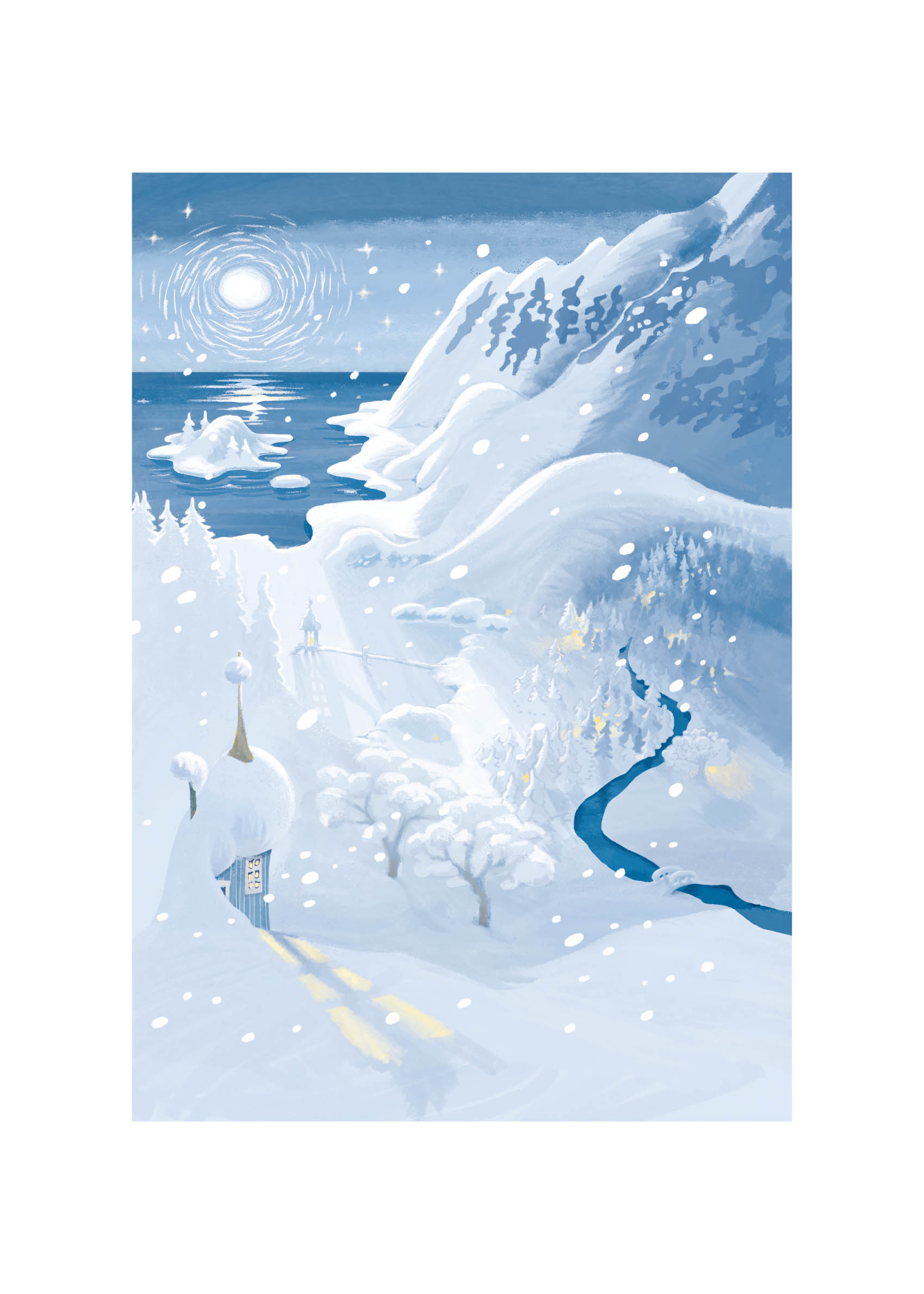 Winter In The Moominvalley Poster - Winter landscape illustration (40x50 cm)
