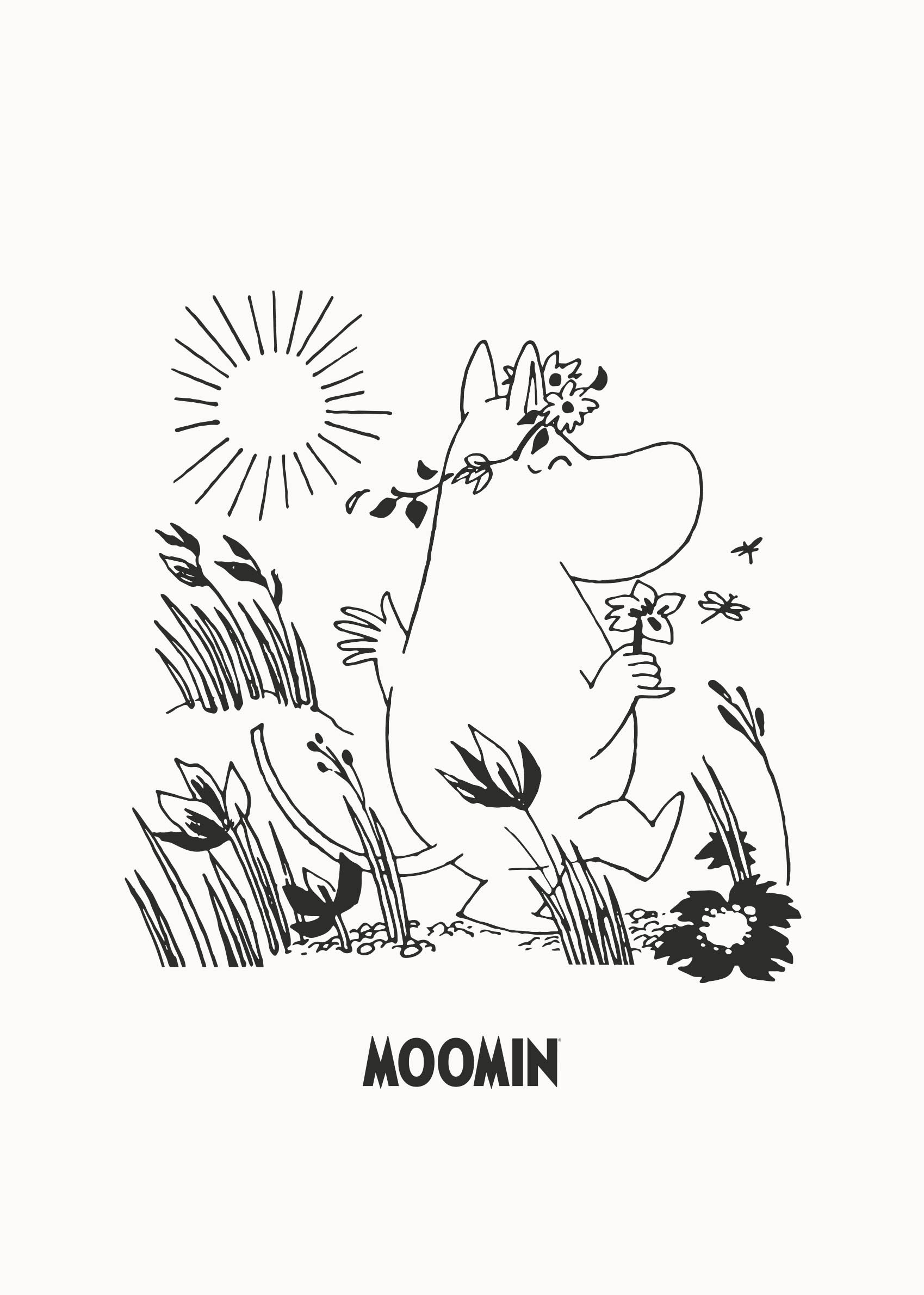 Moomin Picking Flowers Poster - Animal line art illustration (50x70 cm)