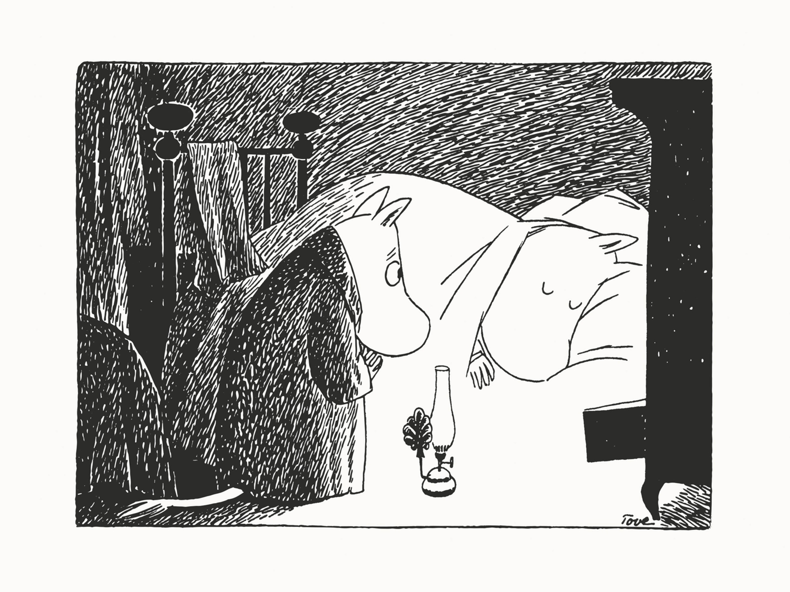 Goodnight Moomin Poster - Animal illustration in black and white (40x50 cm)