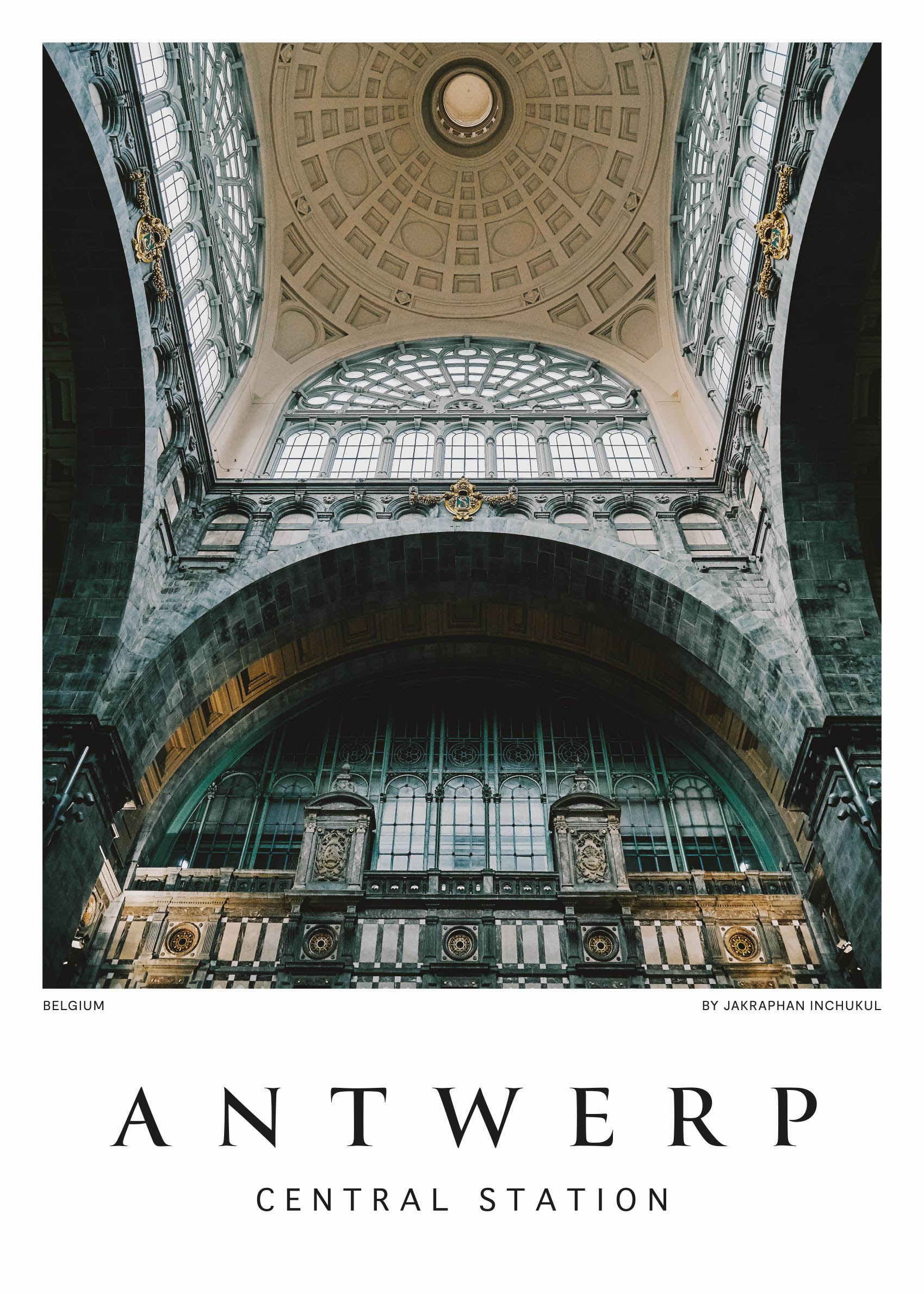Antwerp Central Station plakat - Arkitektonisk illustration (70x100 cm)