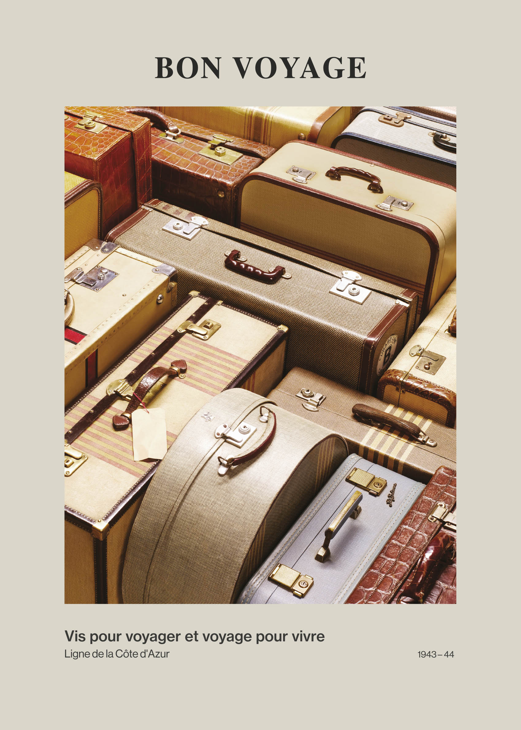 Bon Voyage Poster - Vintage suitcase illustration (50x70 cm)