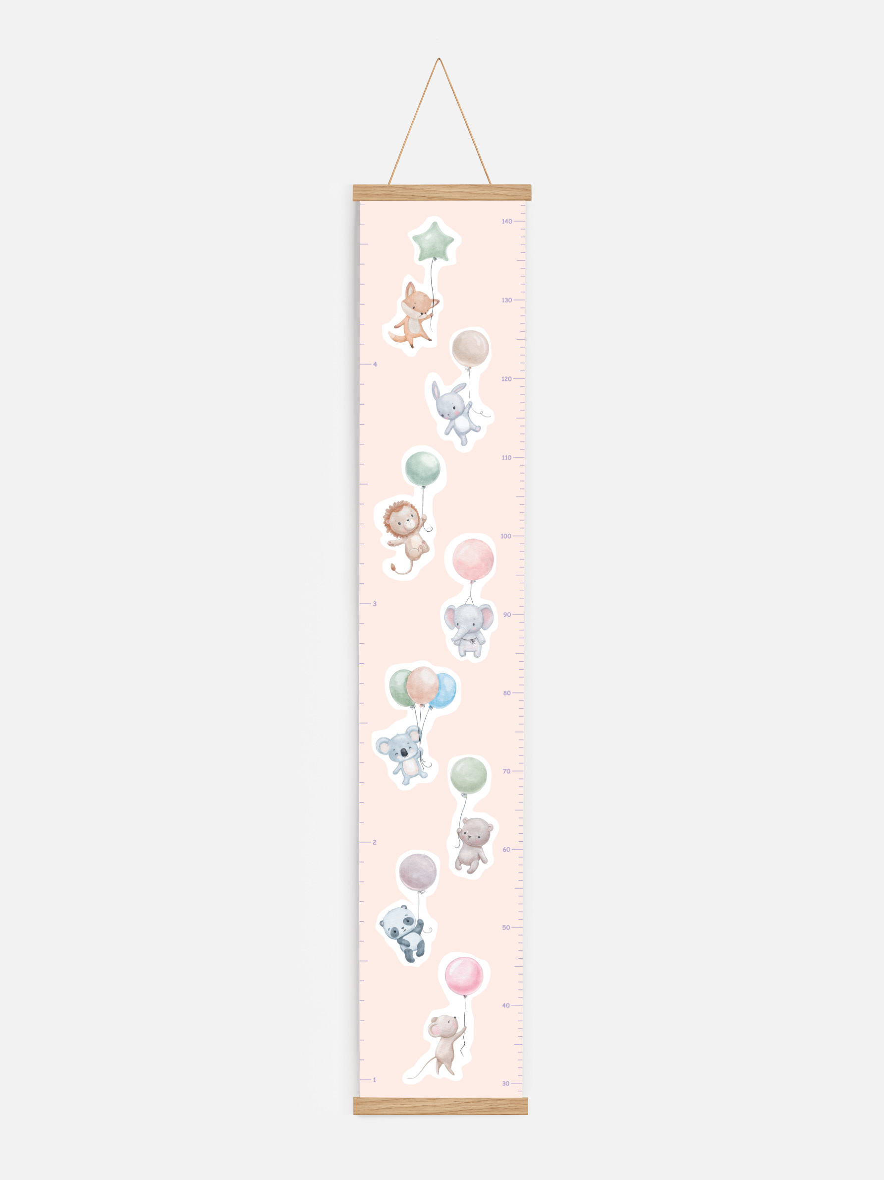 Højdemåler - Pink plakat - Dyreillustration med balloner (ONE SIZE)