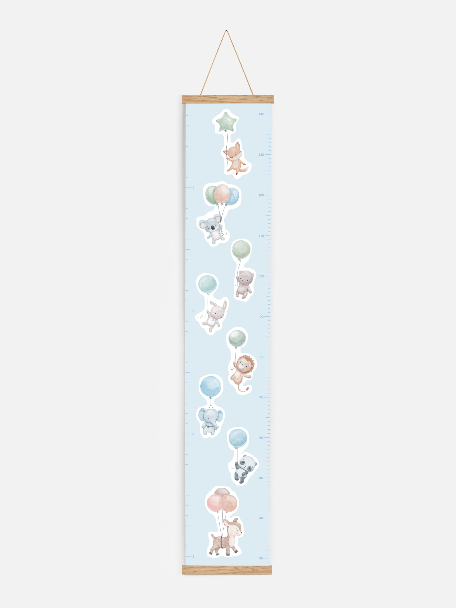 Højdemåler - Blue plakat - Dyreillustration med balloner (ONE SIZE)