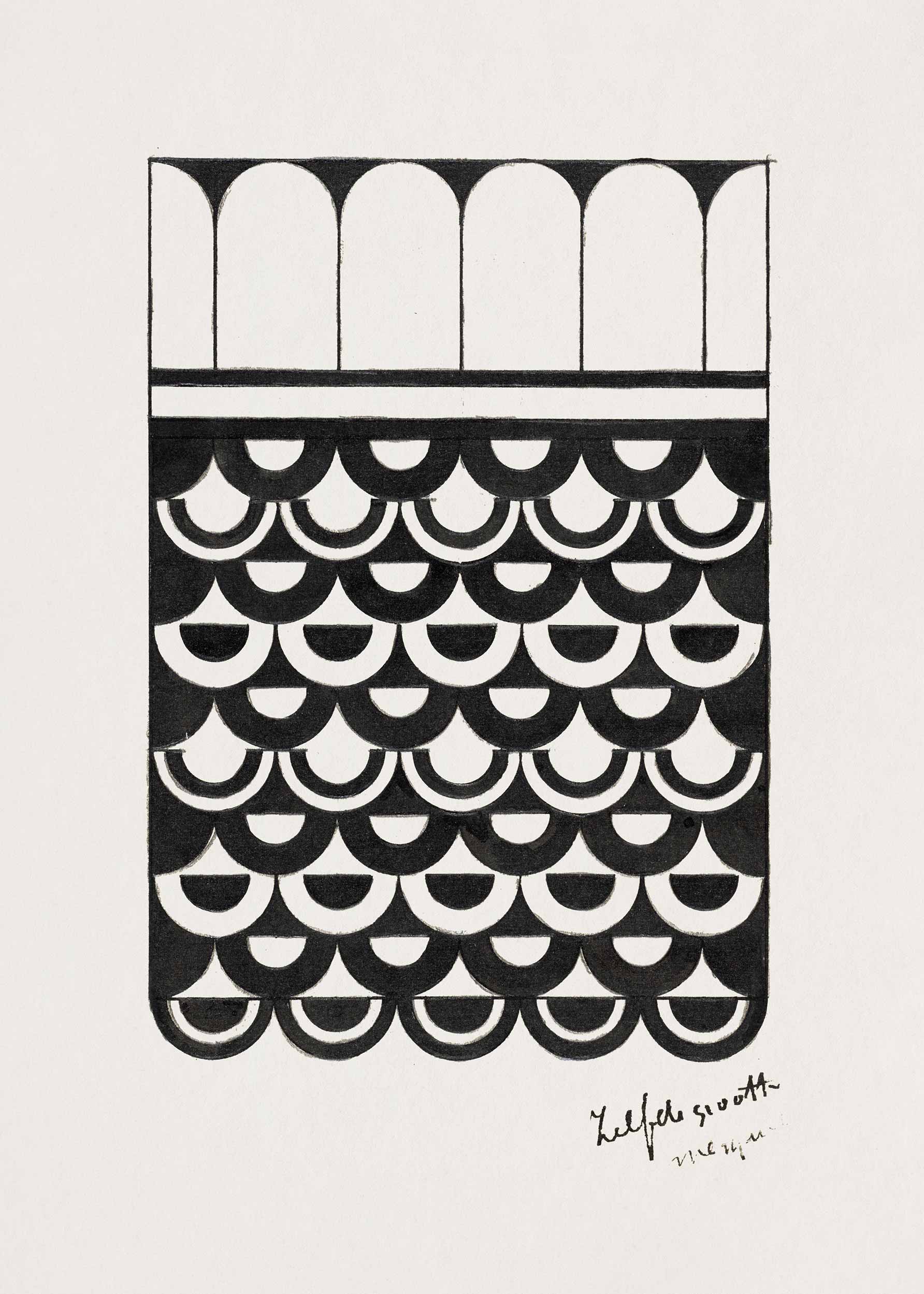 Ornament of Scales Samuel Jessurun de Mesquita Canvas - Black-and-white arch illustration (30x40 cm)