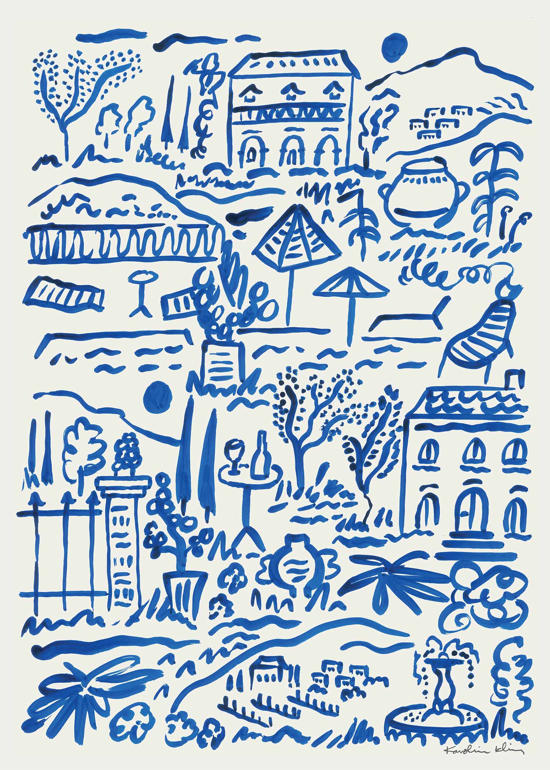 Tuscan Blue Canvas - Architecture line art (70x100 cm)