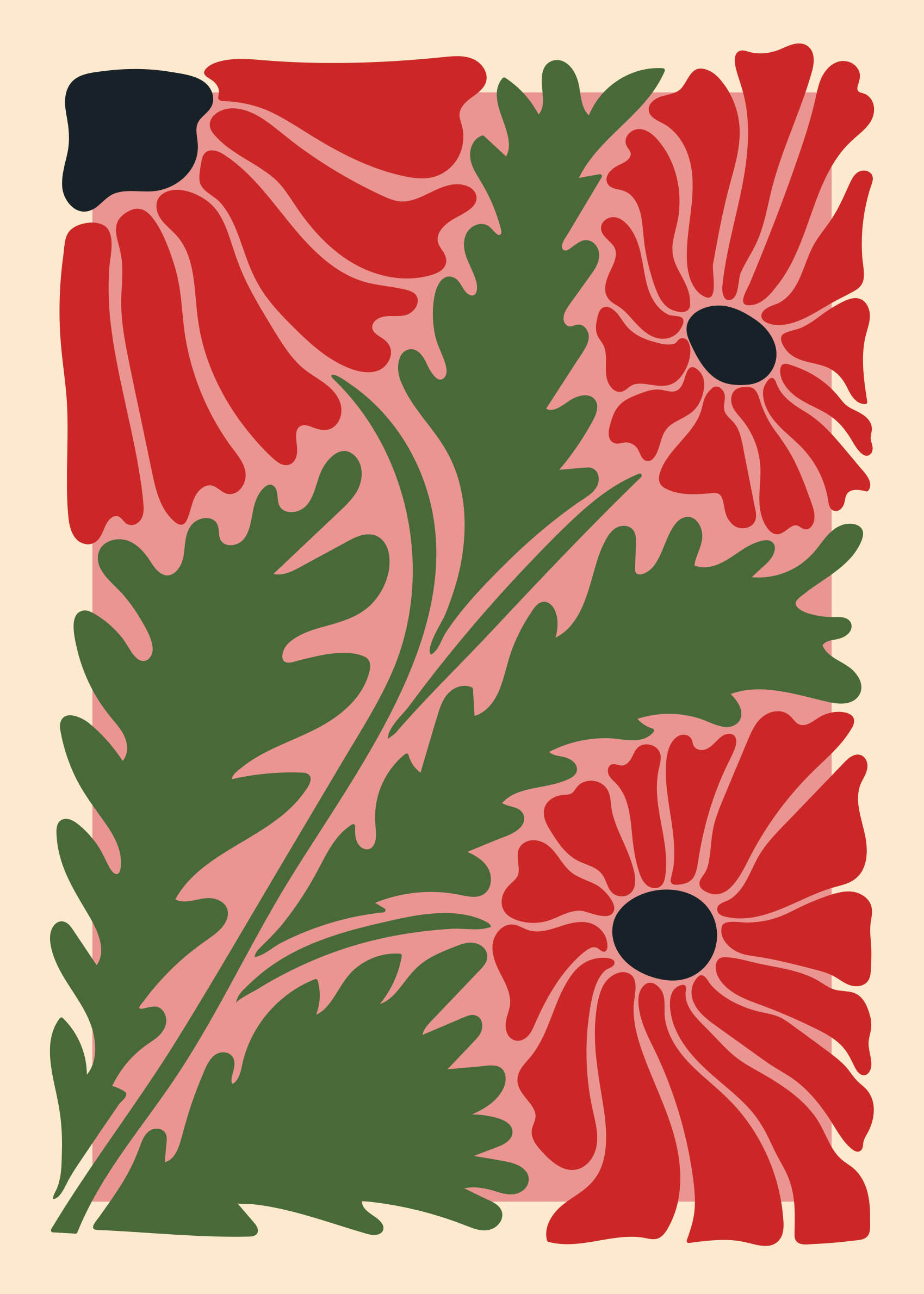 Red Flower Bouquet Canvas - Floral illustration (50x70 cm)