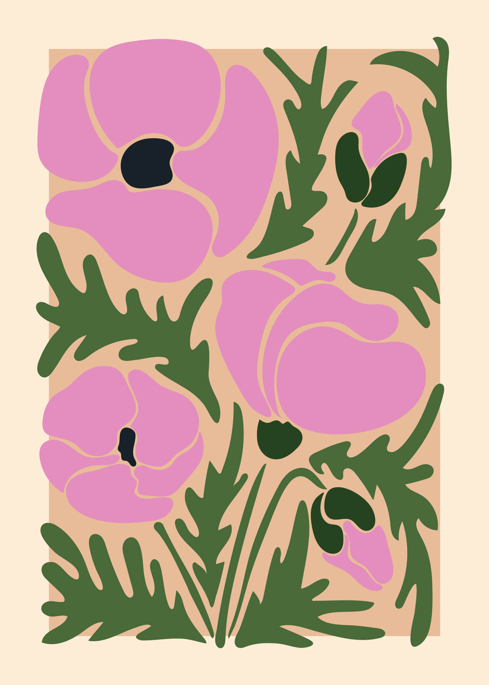Purple Poppies Poster - Blomsterillustration (50x70 cm)