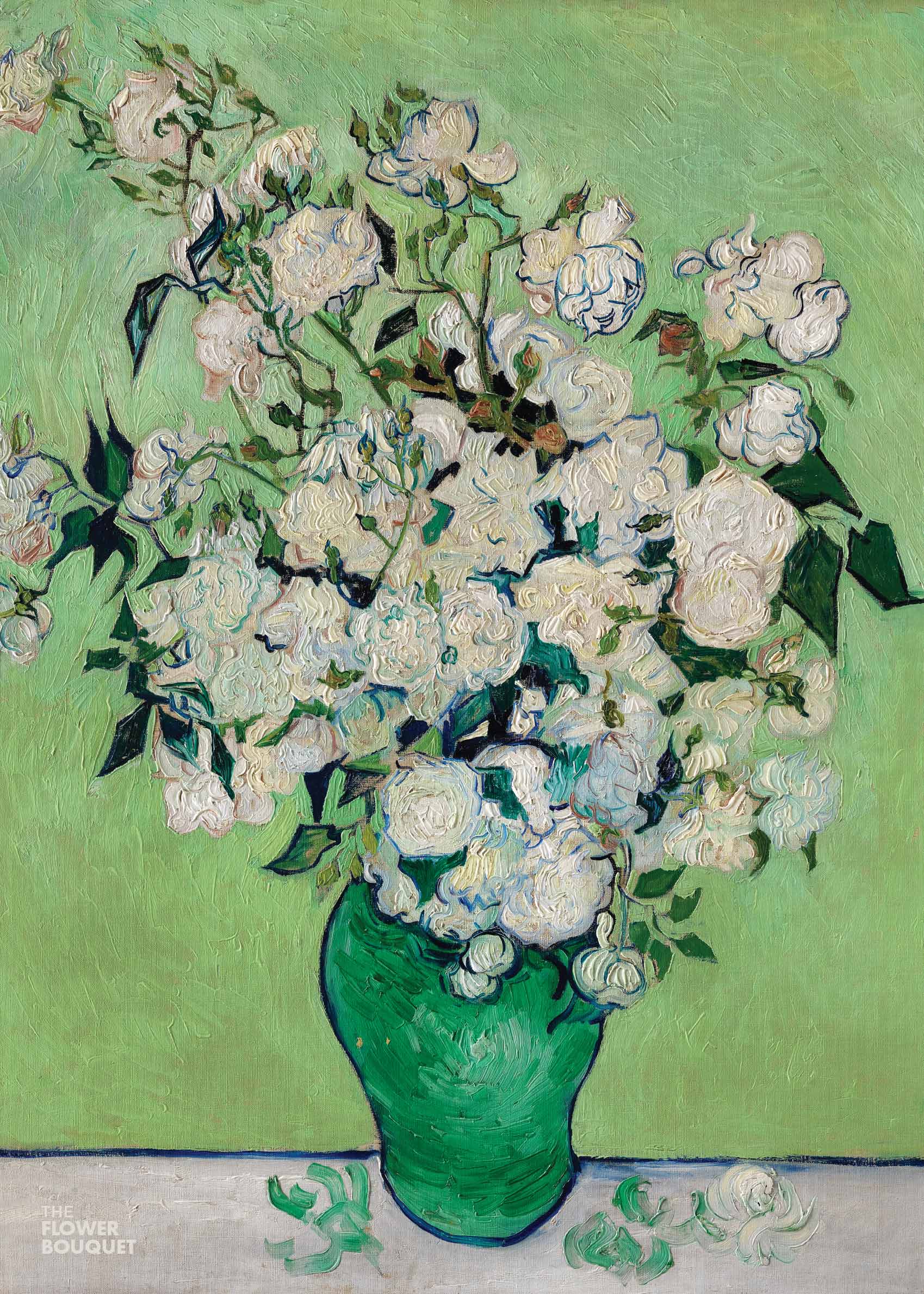 The Flower Bouquet Green Canvas - Floral painting (50x70 cm)