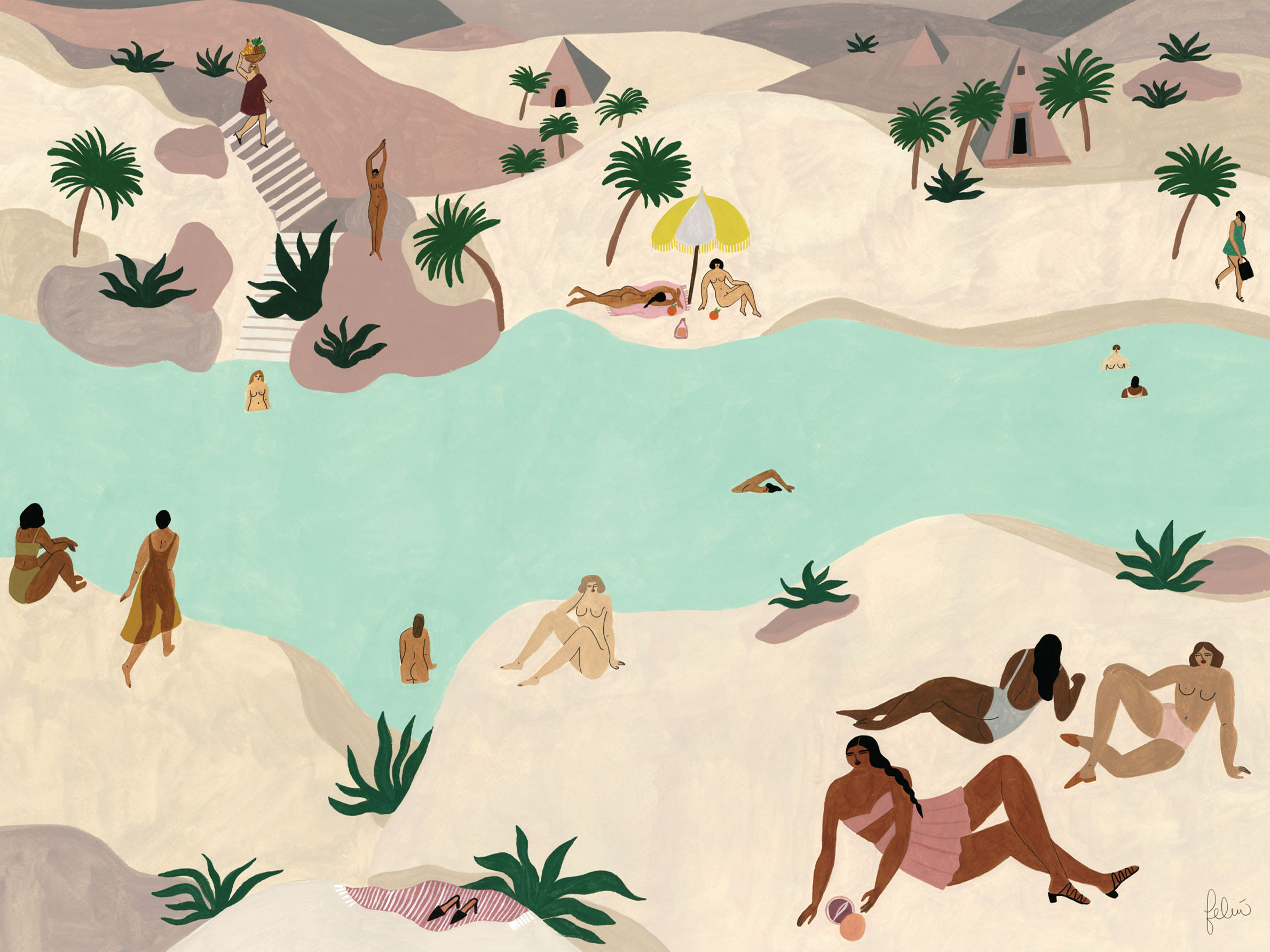 River in the Desert Leinwand - Wüstenlandschaftsillustration (50x70 cm)