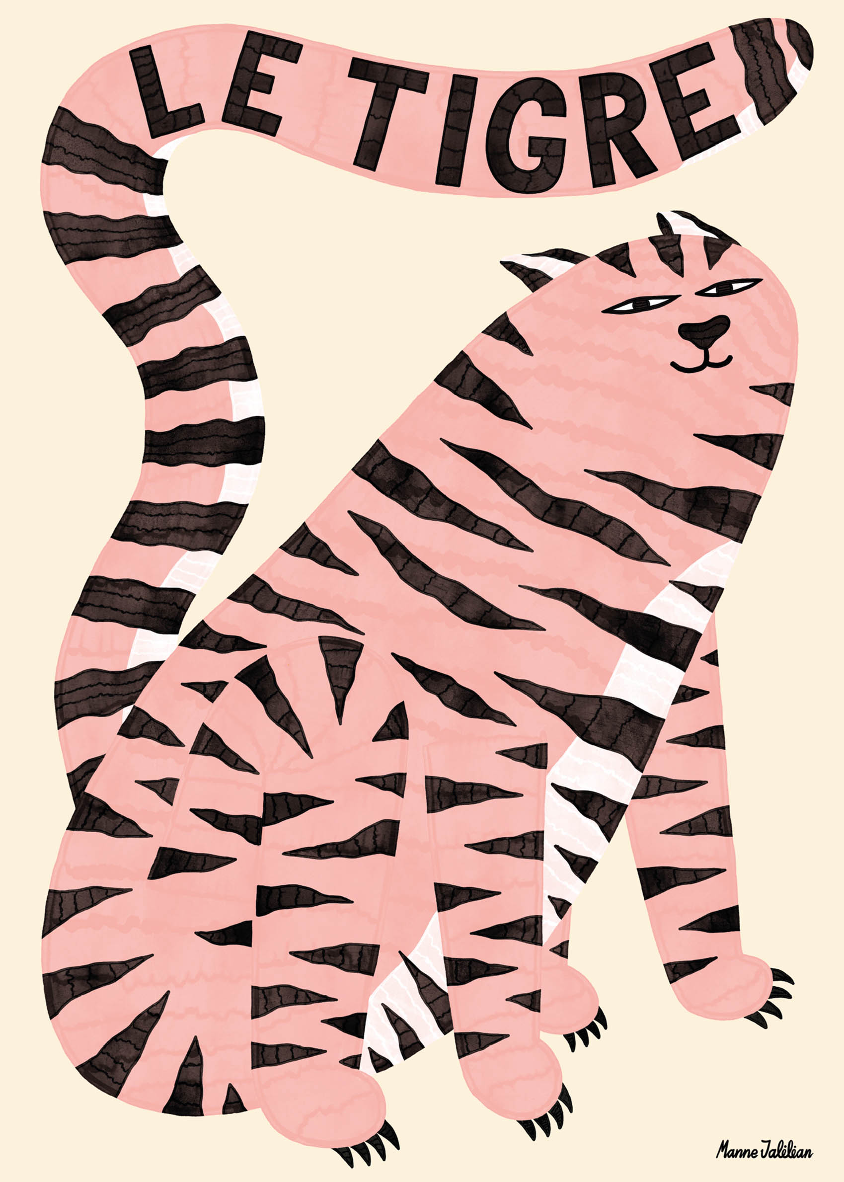 Le Tigre White Canvas - Tiger illustration (70x100 cm)
