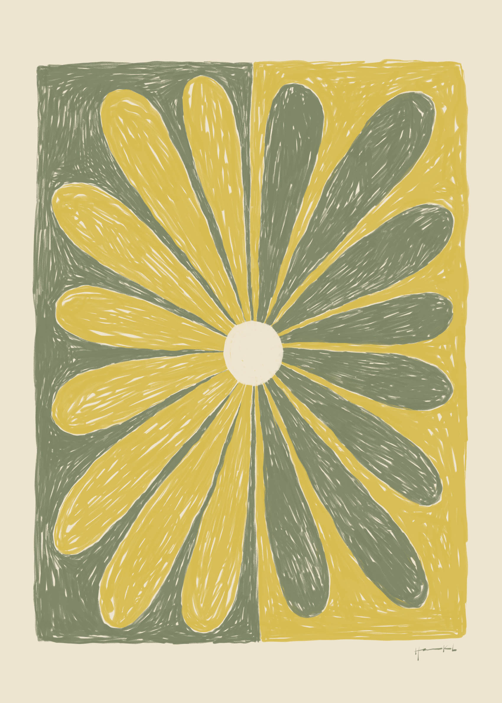 Night and Day Lærred - Blomsterillustration (50x70 cm)