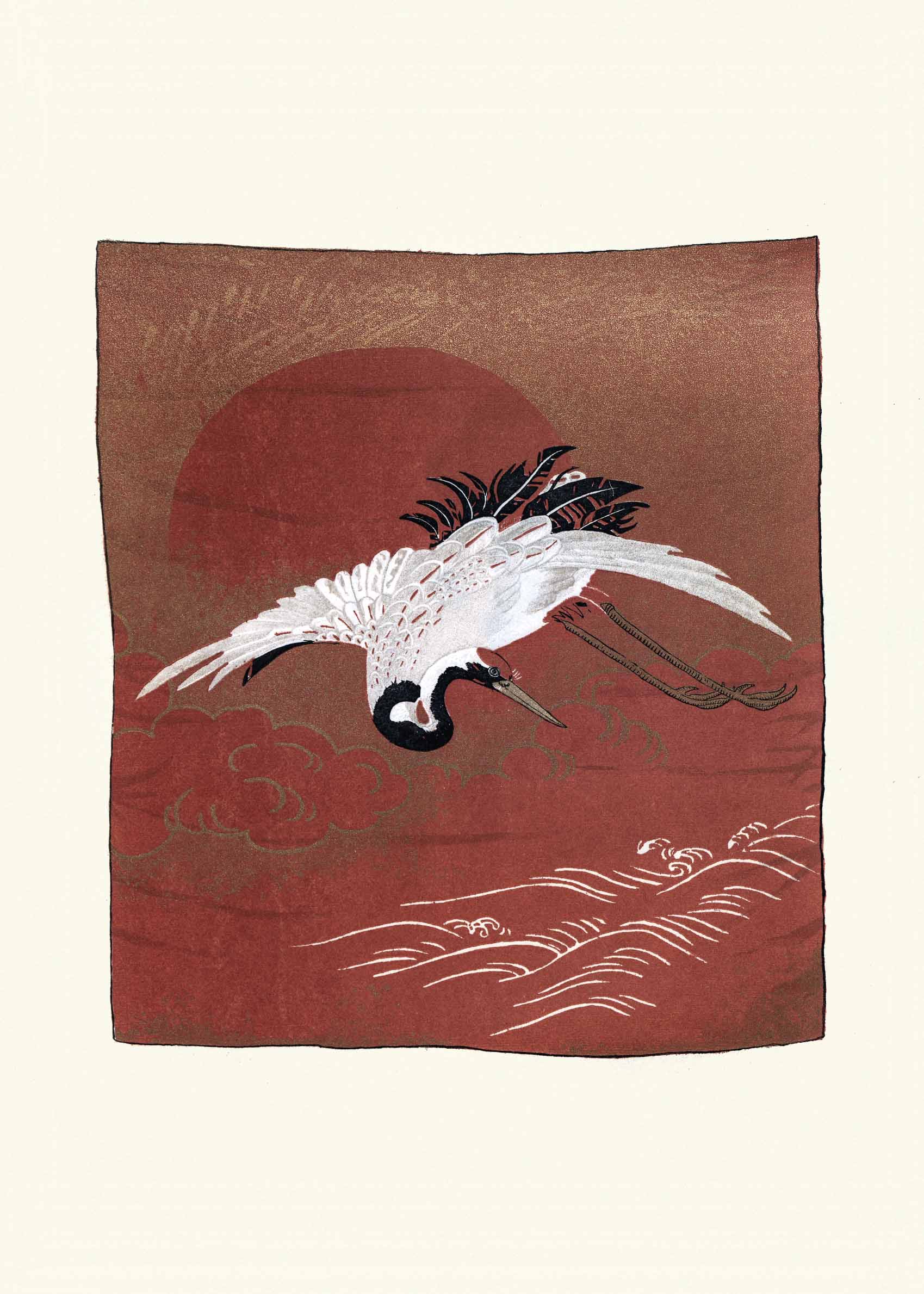 Crane at Dusk Leinwand - Tiergrafik im Vintage-Stil (50x70 cm)