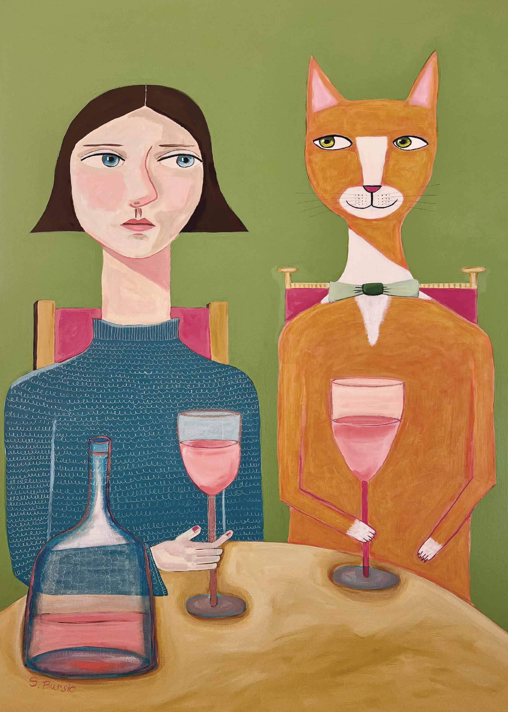 Whimsical Dinner Date Leinwand - Figurenillustration (30x40 cm)