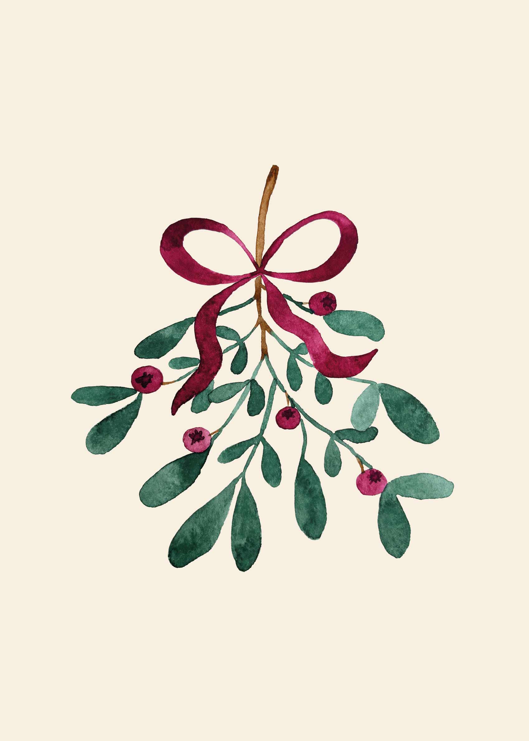 Festive Mistletoe Canvas - Watercolour Christmas sprig (30x40 cm)