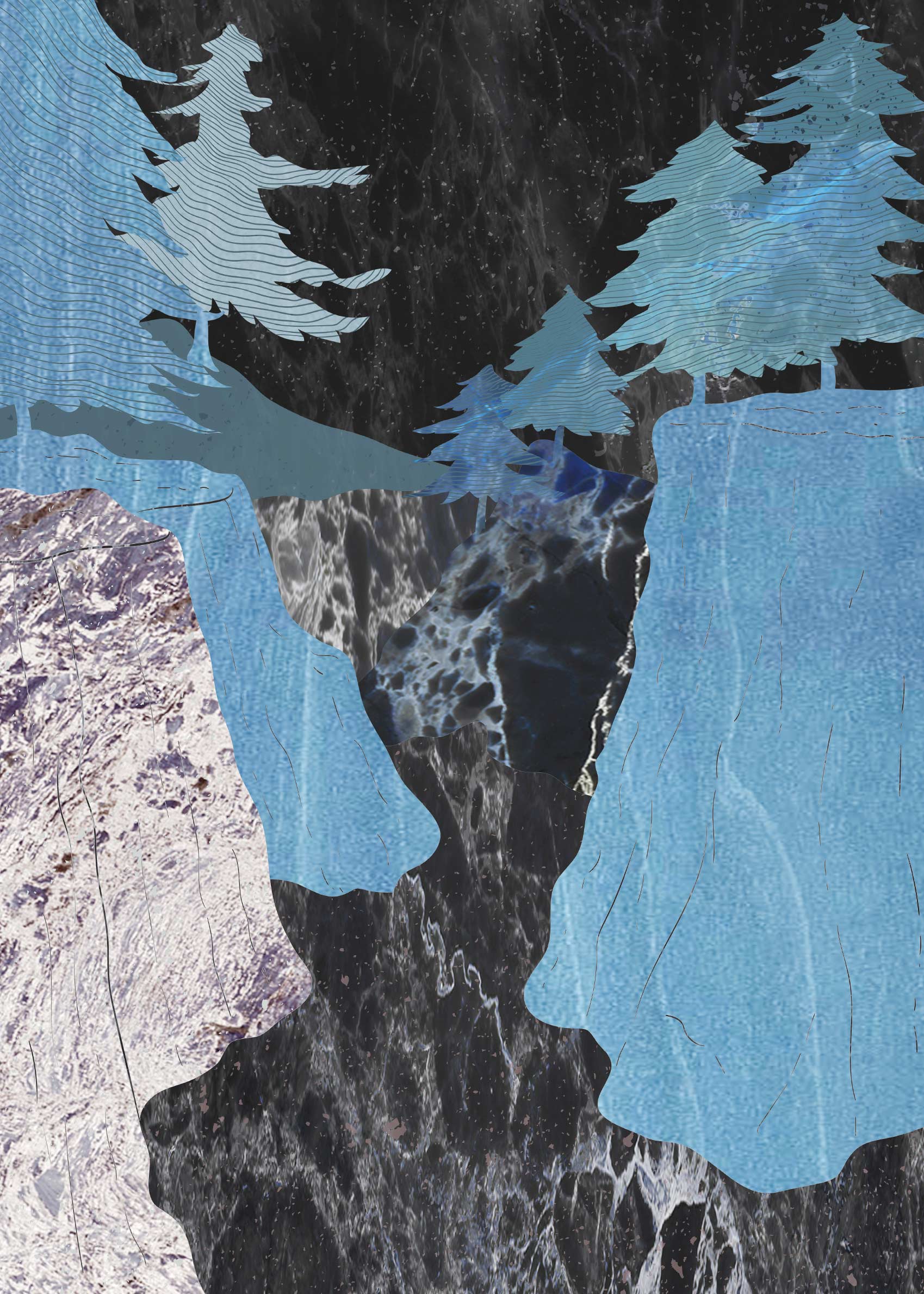 Winter Gorge Canvas - Blue forest collage (70x100 cm)