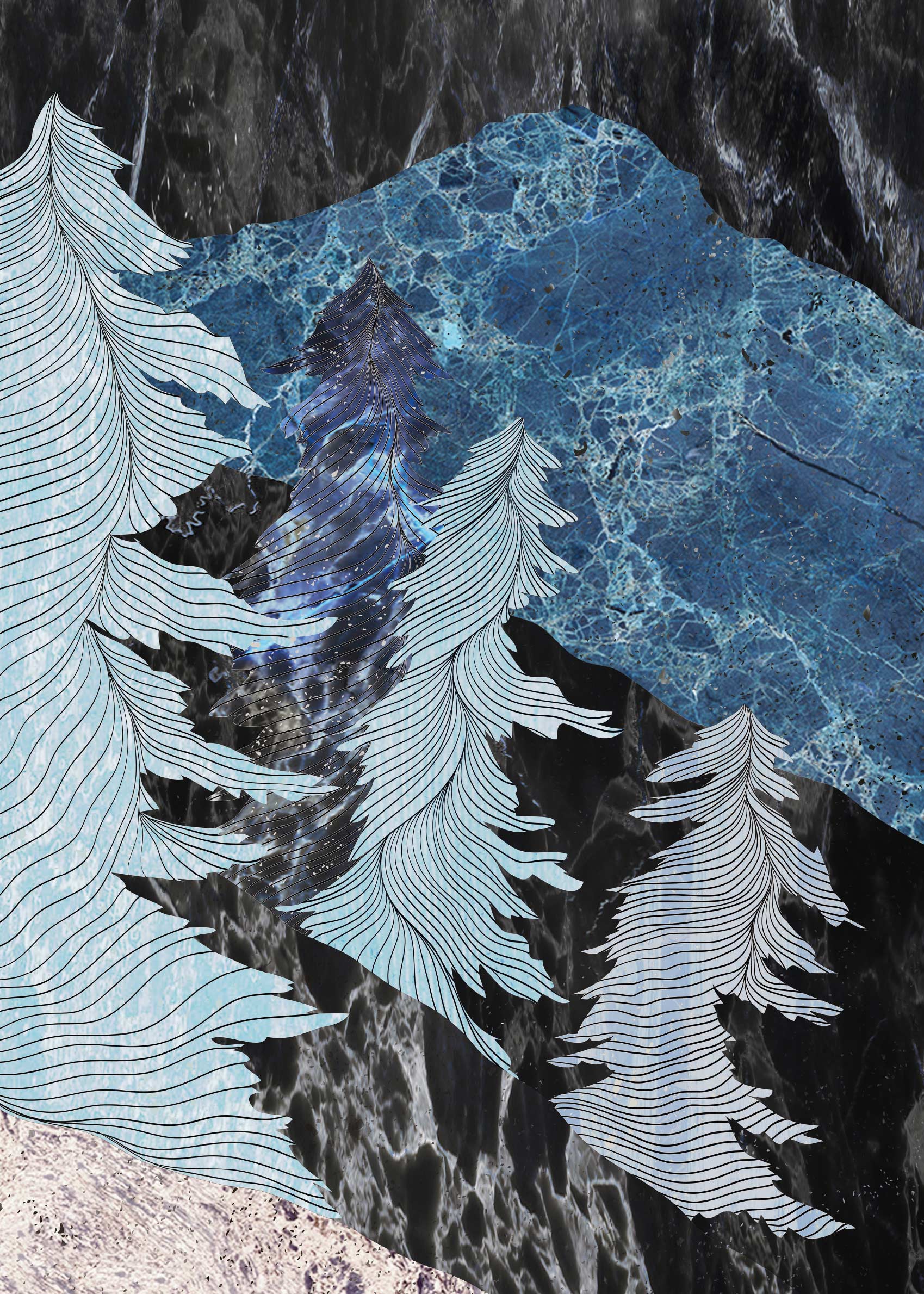 Night Summit Canvas - Blue mountain collage (50x70 cm)