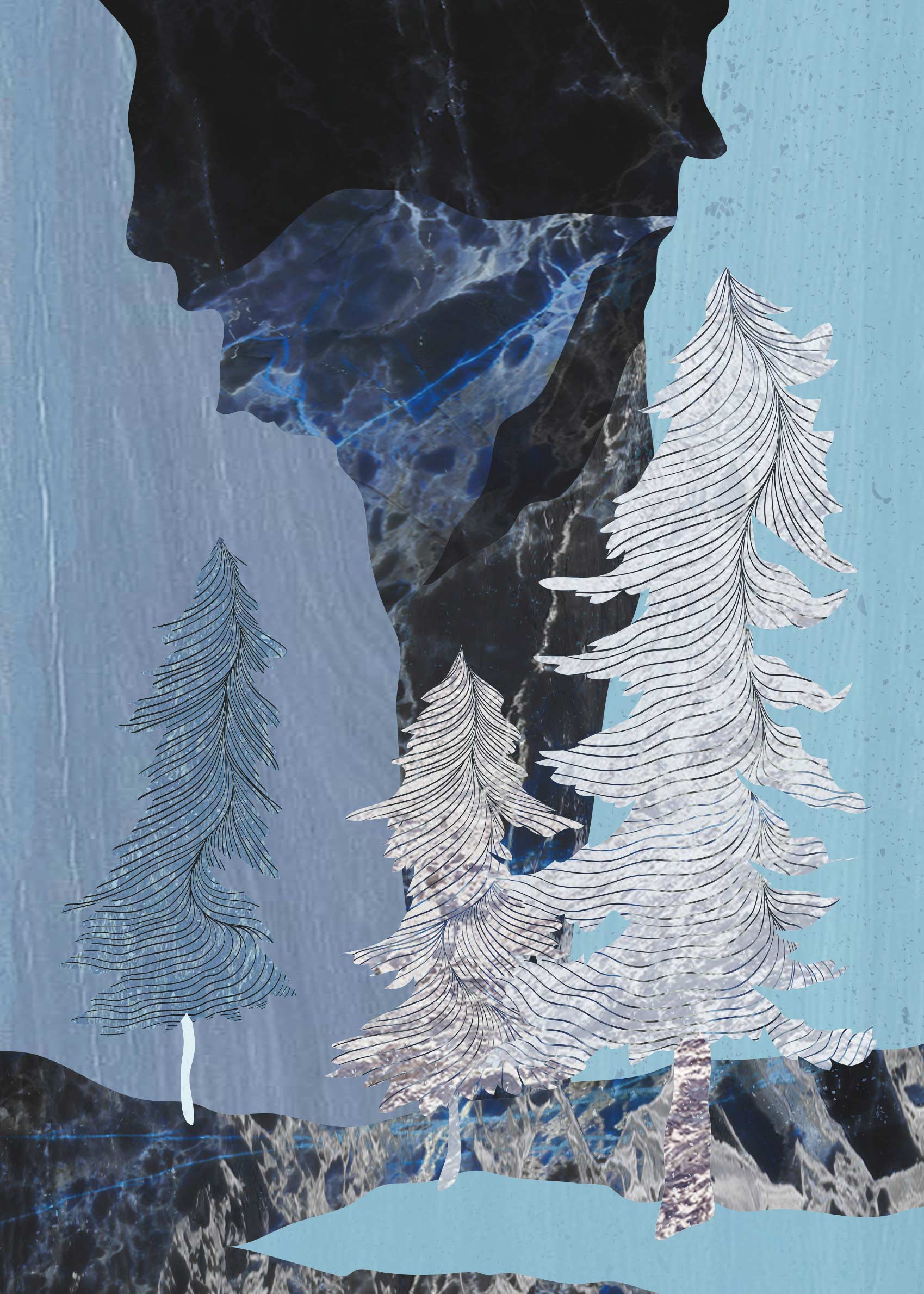 Frost Pines Canvas - Icy forest collage (70x100 cm)