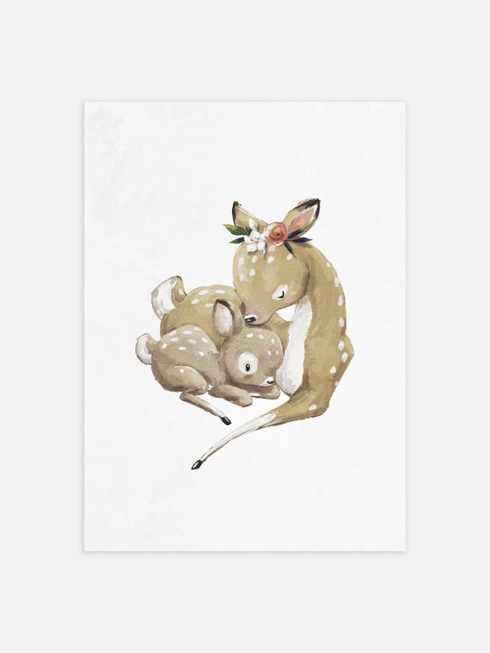 Mom & Baby Deer Poster