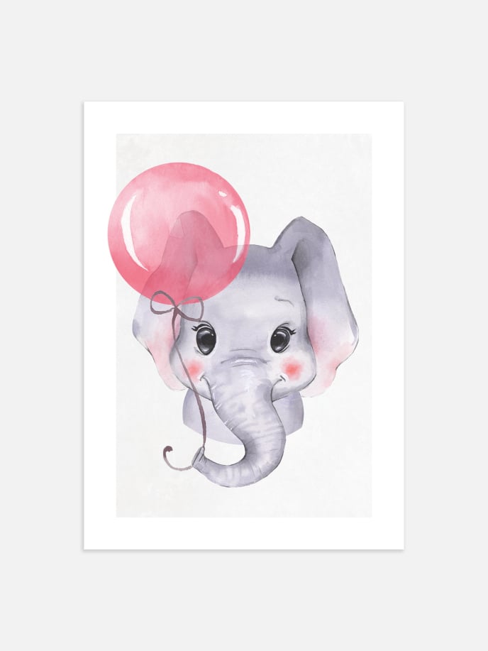 Elephant with Balloon Poster