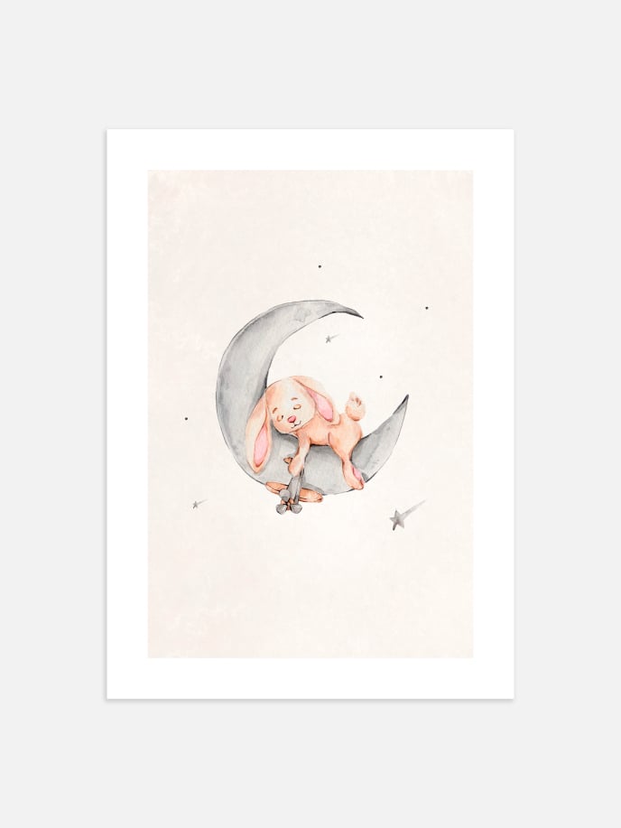 Bunny Sleeping Moon Poster