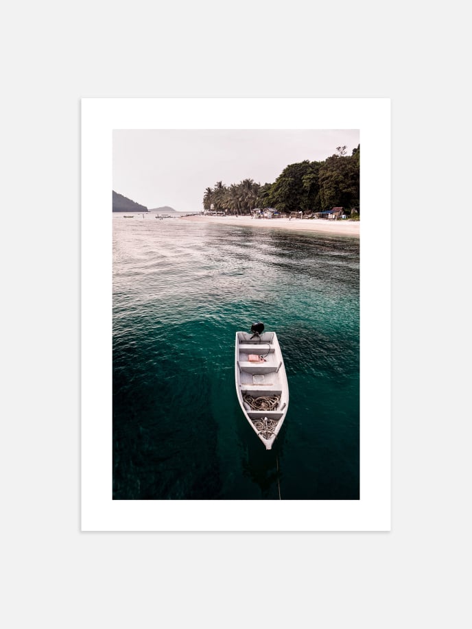 Boat by Island Poster