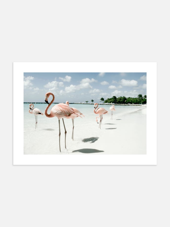 Beach Flamingos Poster