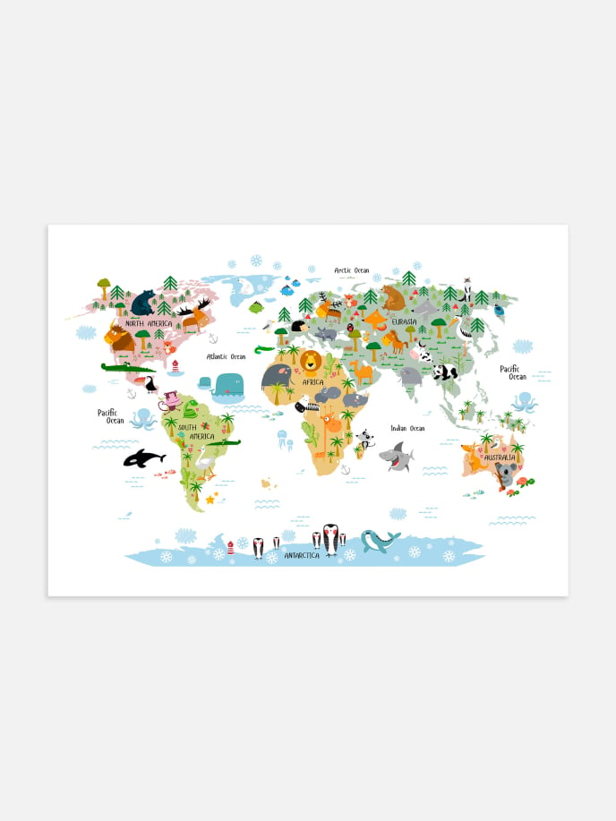 Animal World Map Juliste