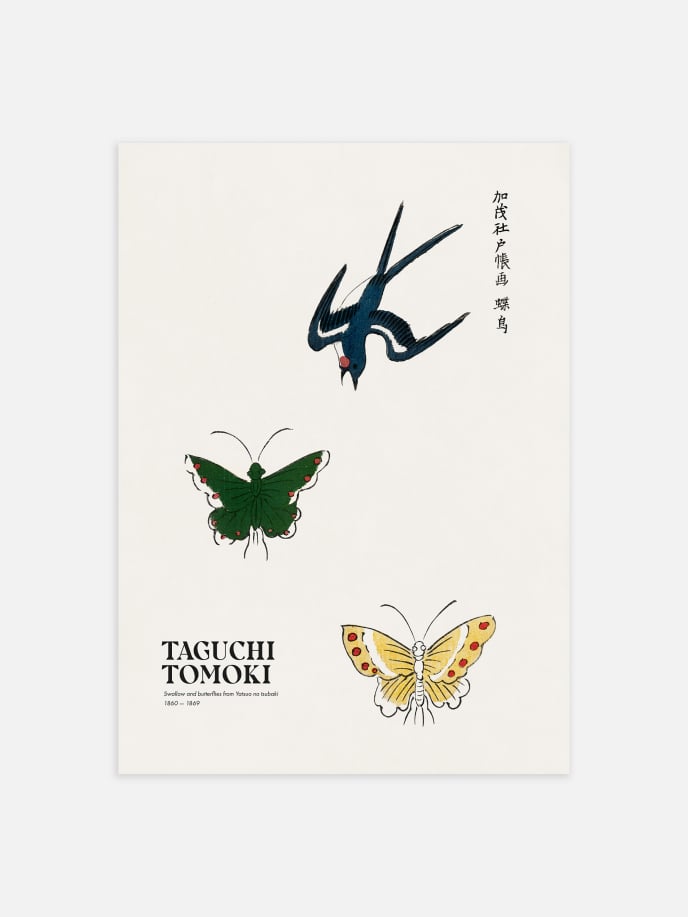 Swallow and Butterflies by Taguchi Tomoki Juliste