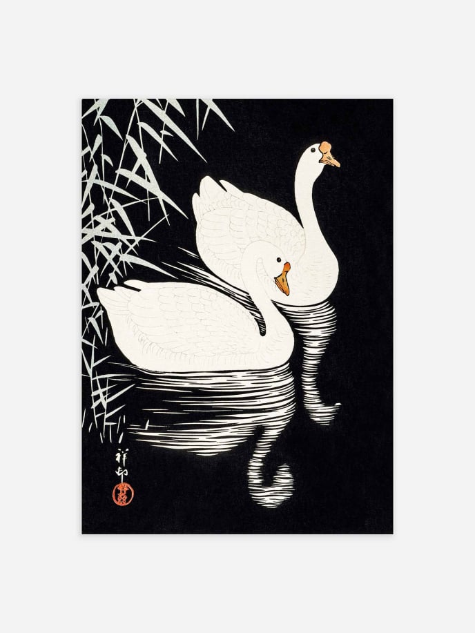 White Chinese Geese by Ohara Koson Plakat