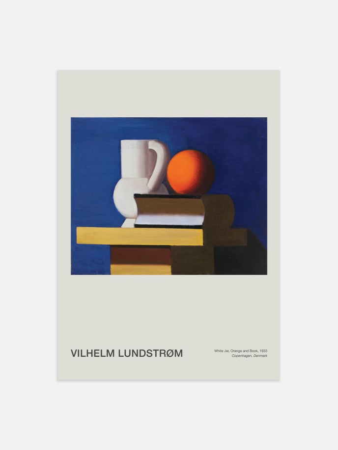 White Jar Orange and Book by Vilhelm Lundstrom Juliste