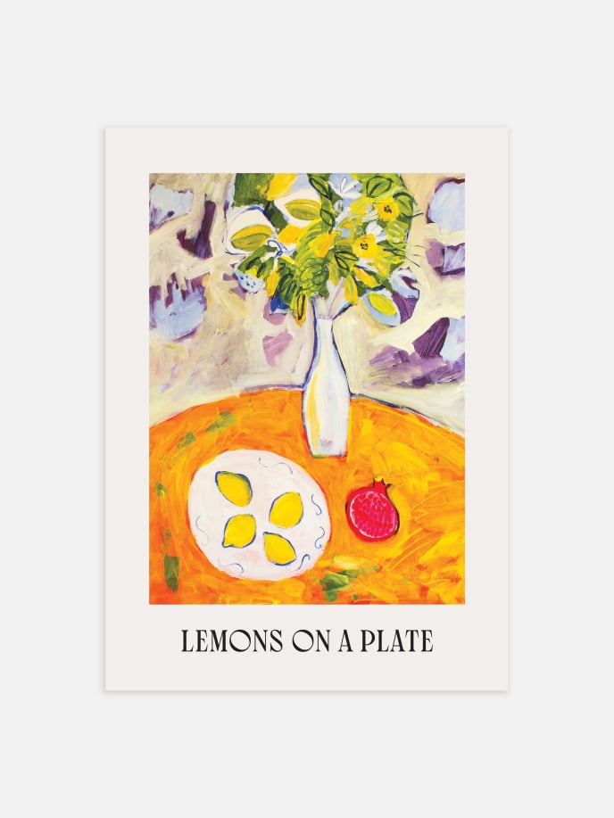 Lemons On A Plate Póster